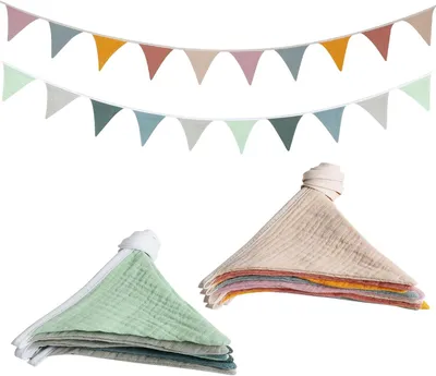 Produktbild von Wimpelkette Banner, 2 Stück, Baumwoll-Dreiecksflaggen, Waschbar, 2,74 m