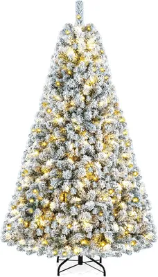 Zdjęcie produktu dla Sztuczne drzewko świąteczne COSTWAY, 180 cm, choinka z efektem śniegu, 928 gęstych gałęzi, 230 diod LED i składana metalowa podstawa, sztuczna choinka na Boże Narodzenie