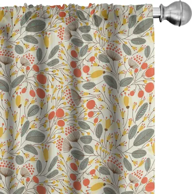 Obrázok produktu pre ABAKUHAUS Kvetinové závesy, záclony, ručne maľované kvety s veľkými a malými bodkami, retro dizajn, 2 kusy, 75 x 225 cm, viacfarebné