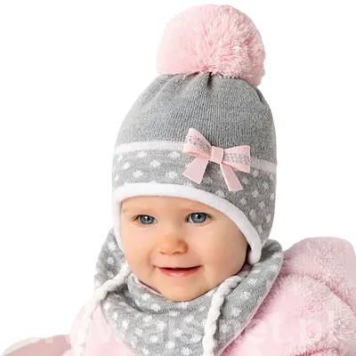 Produktbild von Babymütze Wintermütze Mütze und Schal Winterset Mädchen, Grau-Rosa, Gr. 44-46