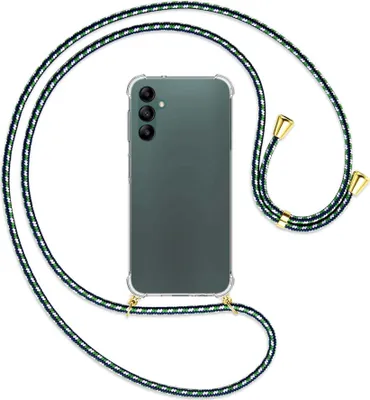 Produktbild von Handykette Backcover-Schutzhülle mit Band (Metall goldfarben) für Samsung Galaxy A14 5G - grün/blau/weiß