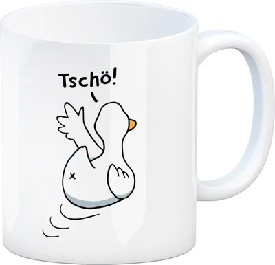 Produktbild von Ente winkt zum Abschied Kaffeebecher mit Spruch Tschö