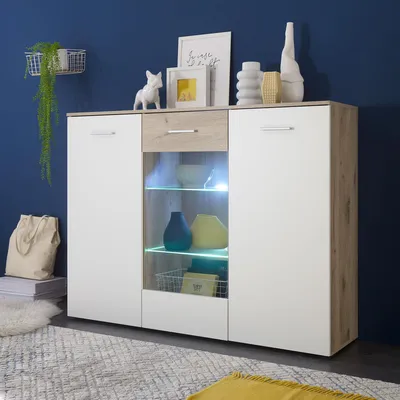 Produktbild von Highboard BZ5095 weiß und Eiche Nachbildung