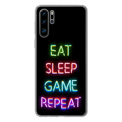 Produktbild von MuchoWow® Handyhülle Schutzhülle Hülle für Huawei P30 Pro Gaming - Led - Zitat - Eat sleep game repeat - Gaming Silikon Softcase Handy Hülle - Schutzdeckel