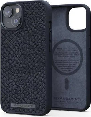 Produktbild von Njord byELEMENTS Salmon Leather Magsafe Case - iPhone 14 - Black, Cover, Apple, iPhone 14, 15,5 cm (6.1"), Schwarz