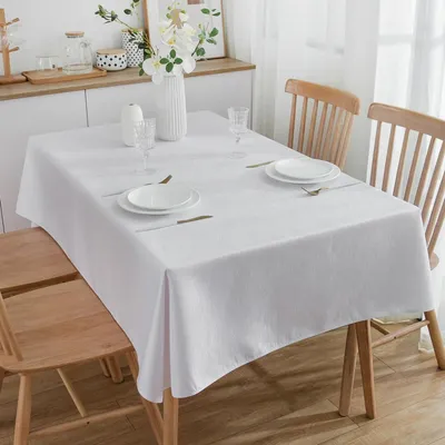 Productafbeelding van Jacquard tafelkleed, rechthoekig, 300 x 150 cm, watergolfmotief, wit, polyester