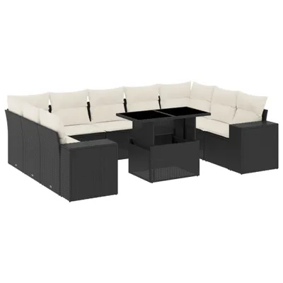 Produktbild von vidaXL 10-tlg. Garten-Sofagarnitur mit Kissen Schwarz Poly Rattan