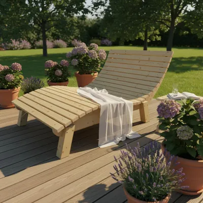 Produktbild von Holzliege Wellenliege Gartenliege Relaxliege "Liege-Franzi" (Fichte) Breite 120cm Einstiegshöhe 40cm mit Füßen
