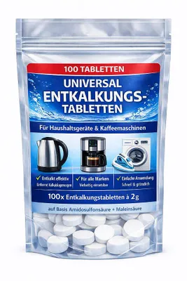 Produktbild von 100 Stück Universal Entkalker Entkalkungstabletten Amidosulfonsäure Maleinsäure