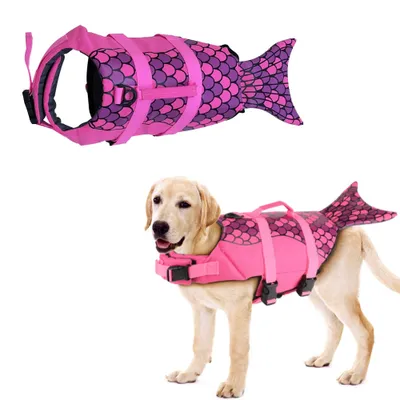 Produktbild von Hundeschwimmweste für Haustiere, Sicherheitsweste für Schwimmen, Bootfahren, Hai, Rettungswesten für Hunde, Schwimmweste für Pool, Wasserschwimmweste(Rosenrot,XL)