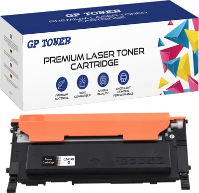 A product shot of a toner cartridge and its packaging.