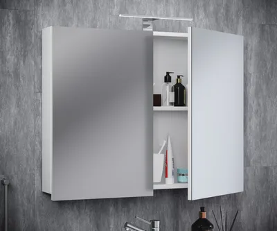 Produktbild von VCM Badschrank zeitlos | Maße ca. H. 59 x B. 60 x T. 12 cm | Zwei Drehtüren | Spiegelschrank - Badinos 59 x 60 cm