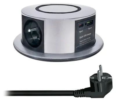 Obrázok produktu pre Zásuvka vysúvacia 2m/3z+USB A+C +Wireless 10W SOLIGHT PP120CW-PD20 strieborná