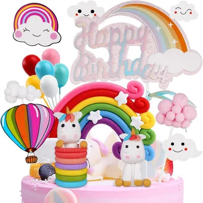 Produktbild von Einhorn Tortendeko Geburtstag Kuchendeko Happy Birthday Kuchen Topper Regenbogen Wolke Balloon Kinder Mädchen Junge