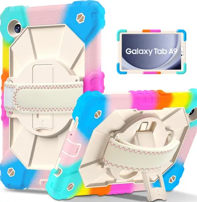 Produktbild von Hülle für Samsung Galaxy Tab A9 2023 8,7 Zoll SM-X110/X115/X117 Tablette Schutzhülle Stoßfeste mit 360 Drehbarer Handschlaufe/Ständer Bunt Pink