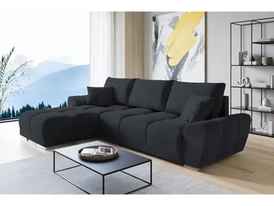 Produktbild von Easy Furniture Velvet Ecksofa in L-FORM Universelle Seitenauswahl 289 x 189 cm - Sofa mit Schlaffunktion - Schlafsofa mit Bettkasten - Farbe: Schwarz