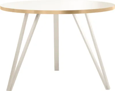 Zdjęcie produktu dla BETTSO Biały okrągły stół ze złotą krawędzią LINEA GOLD z eleganckimi białymi nogami