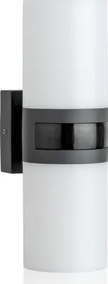 A modern outdoor wall light with a motion sensor.