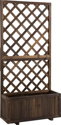Obrázek produktu pro Květináč s mřížkou - jedlové dřevo - plamenovitý povrch - pro popínavé rostliny - 72,5 x 31,5 x 149,5 cm - hnědý
