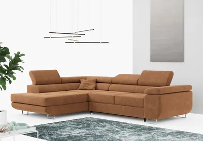 Produktbild von Ecksofa L-Form Couch mit Schlaffunktion und Verstellbare Kopfstützen - GUSTAW - Orange - Links