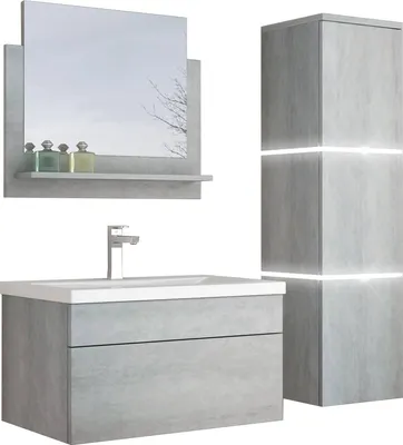 Produktbild von HOME DELUXE - Badmöbel-Set - WANGEROOGE Grau - Large - inkl. Waschbecken und komplettem Zubehör - Breite Waschbecken: 60 cm | Badezimmermöbel Waschtisch Badmöbelset