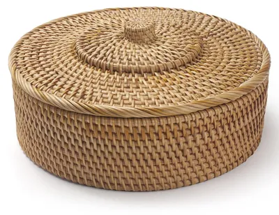 Zdjęcie produktu dla Ręcznie pleciony kosz rattanowy z pokrywą 26 x 26 cm