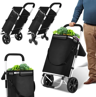 Image de Aopunly 3in1 Chariot à provisions 40L jusqu'à 40 kg pliable sac amovible Chariot à main Chariot d'aide aux courses Rouleau noir