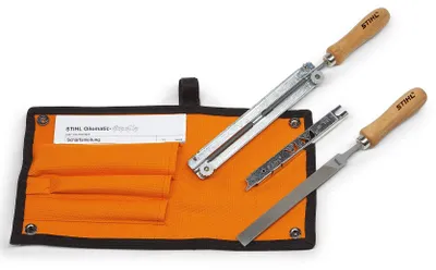 Produktbild von STIHL Schärfset für 1/4"- und 3/8" P Ketten, bestehend aus Halter, Rund-, Flachfeile und Feillehre
