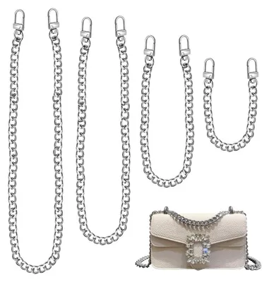 Produktbild von 4 Stück Tasche Kette Taschenkette Silber 30/60/100/120cm Metall Kette Trageriemen Metall Schulterriemen Kette Handtaschenketten mit Drehverschlüssen Ersatzkette Kette für Tasche Umhängetasche