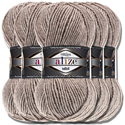 Produktbild von Alize 5x 100g Superlana Midi Wolle, Uni, Häkeln, Stricken (Light Brown Melange | 207)