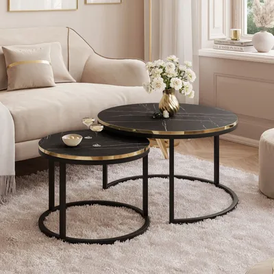 Produktbild von Runder Couchtisch SOLEIL MARMUR 2in1 Schwarz / Schwarz Grigia pietra