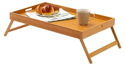 Immagine prodotto di Vassoio per la colazione in bambù, da utilizzare a letto, con maniglie e gambe pieghevoli