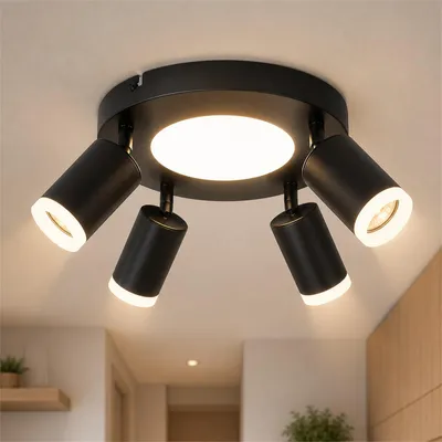 Obrázek produktu pro ZMH Led stropní svítidlo 4 plameny stropní spot GU10 - ložnice lampa 3000k černá kuchyňská lampa 20W stropní reflektor otočný