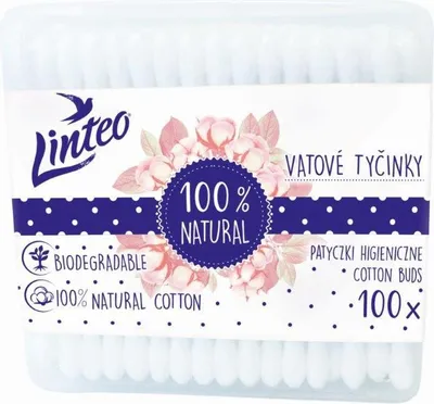 Obrázek produktu pro Papírové vatové tyčinky 100% natural Linteo 100 ks v boxu