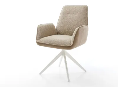 Produktbild von DELIFE Drehstuhl Zoa-Flex Materialmix Schlamm Kreuzgestell breit Weiß 360° drehbar Wippfunktion Taschenfederkern