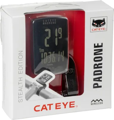 Image de Cateye Padrone Stealth Edition – compteur de vélo sans fil avec écran LCD inversé et support OF-100 Out-Front