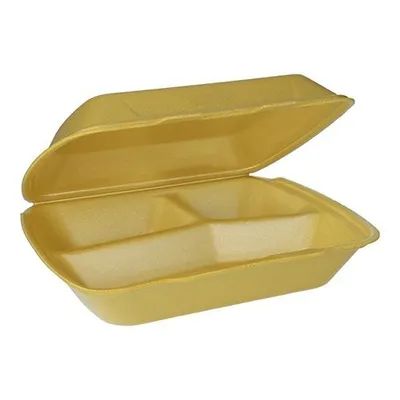 Produktbild von 100 tradingbay24 Menüboxen mit Klappdeckel, XPS 3-geteilt 7,5 cm x 24,3 cm x 20,8 cm gold tbU90099