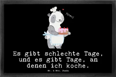 Produktbild von Mr. & Mrs. Panda Schmutzfangmatte Bär Kochen 40 x 60 cm - Schwarz - Geschenk, Fussmatte, Schmutzmatte, Outdoor-Matte, fußmatte, Gummimatte, Hobbyköchin, Hobbykoch