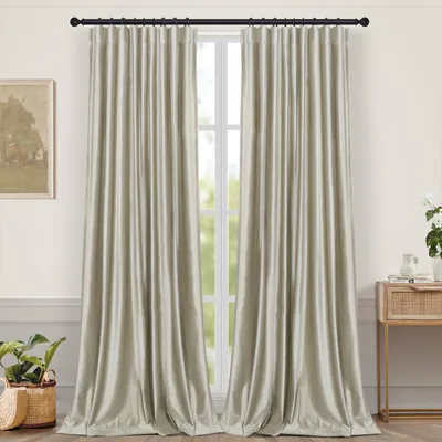Produktbild von 2er-Set Samt Vorhänge Blickdicht, Champagne Kräuselband Vorhang, Samtvorhänge Thermovorhänge Verdunkelungsvorhänge Wohnzimmer Schlafzimmer, 132x244cm