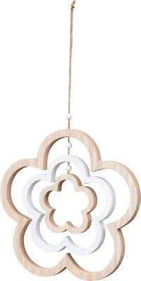 Produktbild von Deko Blume Mobile H35cm Windspiel MDF Holz Natur Weiß Holzblume Hängedeko Deko