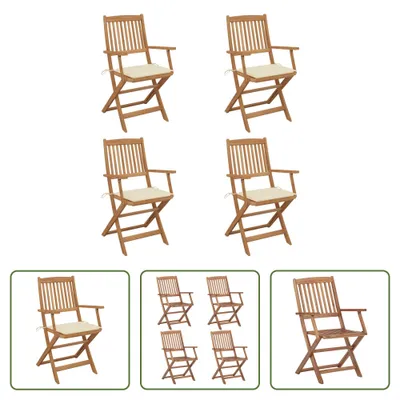 Produktbild von The Living Store Klappbare Gartenstühle 4 Stk. mit Kissen Massivholz Akazie