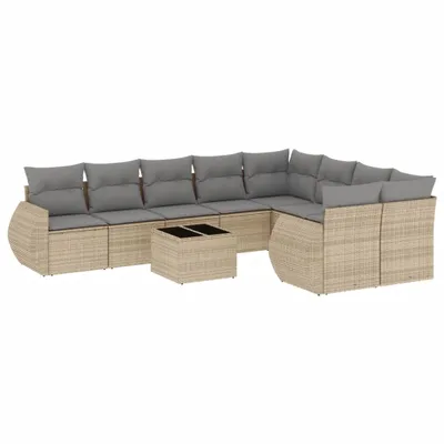 Produktbild von vidaXL 10-tlg. Garten-Sofagarnitur mit Kissen Beige Poly Rattan
