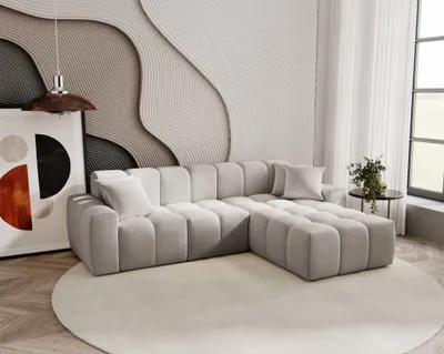 Obrázek produktu pro Rohová sedací souprava 265 cm Napoli - rohová sedací souprava s prémiovou tkaninou, designová sedací souprava, rohová sedací souprava ve tvaru L, pravá (světle šedá - Komodo 20)