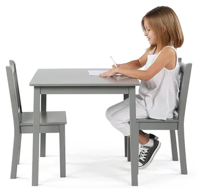 Immagine prodotto di Tavolo e sedie per bambini, set in legno, ideale per studiare, disegnare, giocare e mangiare, perfetto per la cameretta, colore grigio