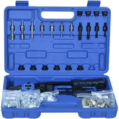 Image de Kit d'outils pour rivets aveugles : pince à rivets de 33 cm, 11 douilles métriques et SAE, 150 rivets aveugles, mallette de transport