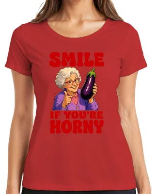 Obrázek produktu pro Tričko s potiskem "Smile If You're Horny Oma Aubergine" – vtipné, sarkastické, dámské, červené, velikost XXL