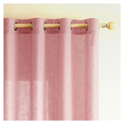 Produktbild von Gardinen Vorhänge Leinenvorhang mit Ösen Voile Vorhang Leinenoptik Modern Halbtransparent für Wohnzimmer Dekoschal Kinderzimmer Schlaufenschal Küchengardinen 2er Set 140x145cm (BxH) Rosa