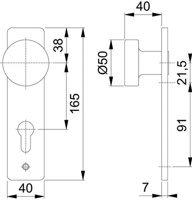 Produktbild von Hoppe ZT-Knopfkurzschild, PZ, E72, 35-40, RH7, ALU, f.SV58/202K, Knopf fest auf Kurzsch., F1
