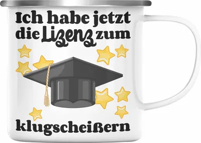 Produktbild von Trendation - Bachelor Geschenk Abschluss Emaille Tasse Spruch Master Abitur Abi Graduation Bestanden Prüfung (Silber)
