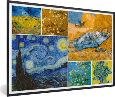 Produktbild von MuchoWow® Gerahmtes Poster Van Gogh - Collage - Alte Meister 90x60 cm - Poster mit Schwarzem Bilderrahmen Wandposter Rahmen Foto Bilder - Fotorahmen - Foto-Plakat
